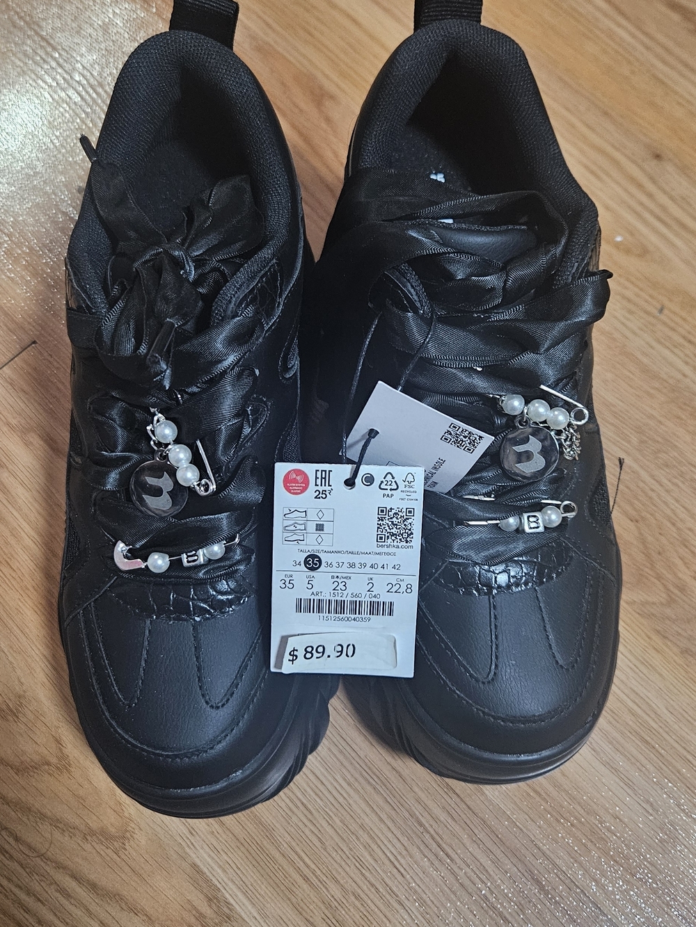 Bershka Black Satin-Lace Platform Sneakers - Picture 2 of 4